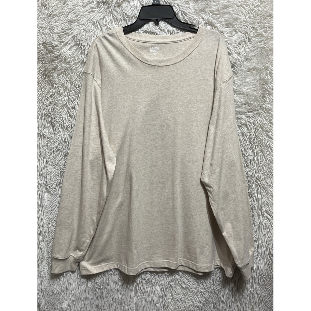 Lands' End Super-T Shirt Mens Size XXL 50-52 Beige Cotton Long Sleeve Crew Neck - Picture 4 of 9